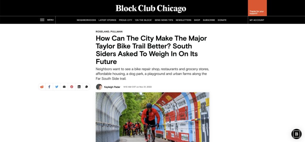 block club how can the city make major taylor better