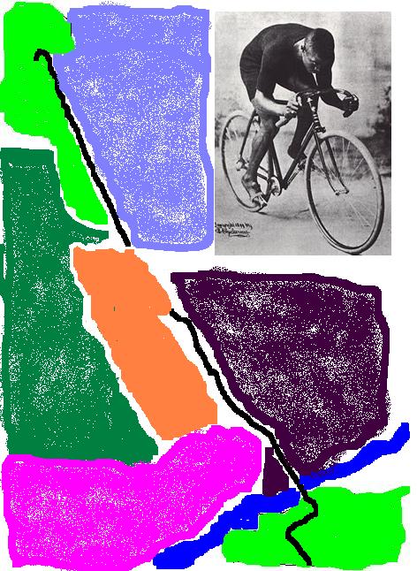 collage of colors with B&W pic of cyclist Major Taylor in top right